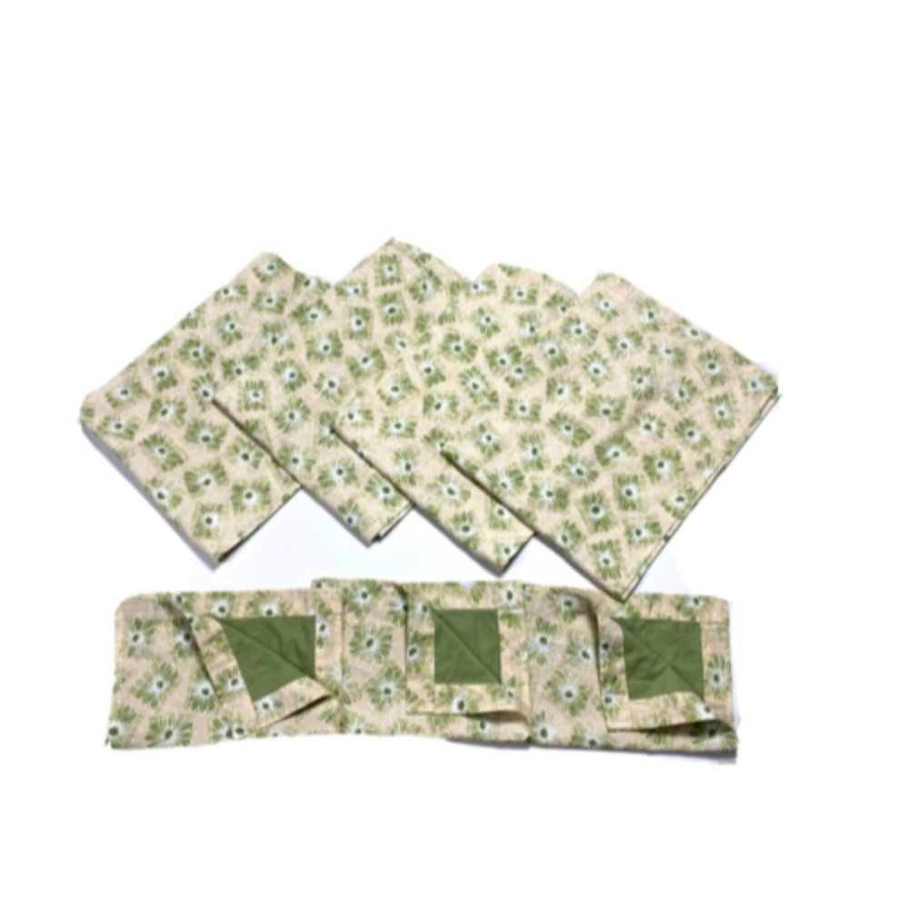 Vintage Custom Handmade Set 7 Daisy Canvas Curtains Valances Placemats Green